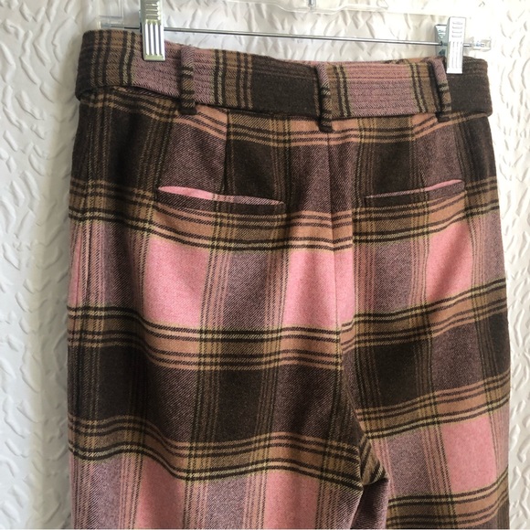 Aritzia Wilfred Soft Pink/Brown Plaid New Tie-Front Wool Cashmere Trouser Pant - Picture 8 of 15